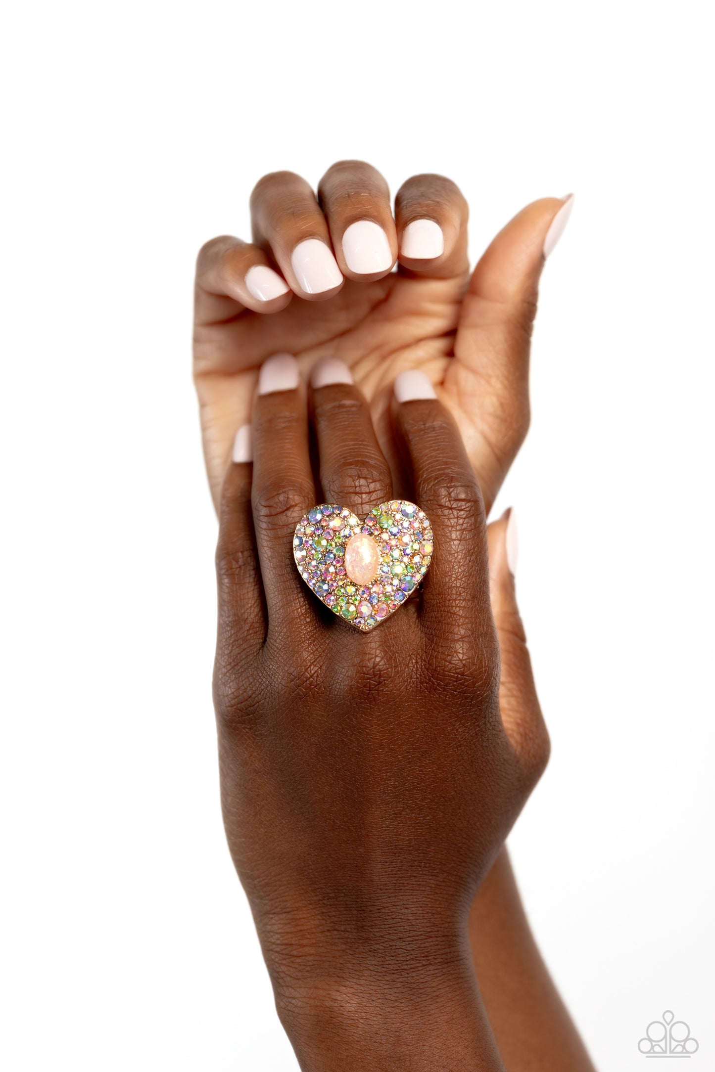 Bejeweled Beau - Gold Iridescent Opalescent Heart Ring - Paparazzi Accessories