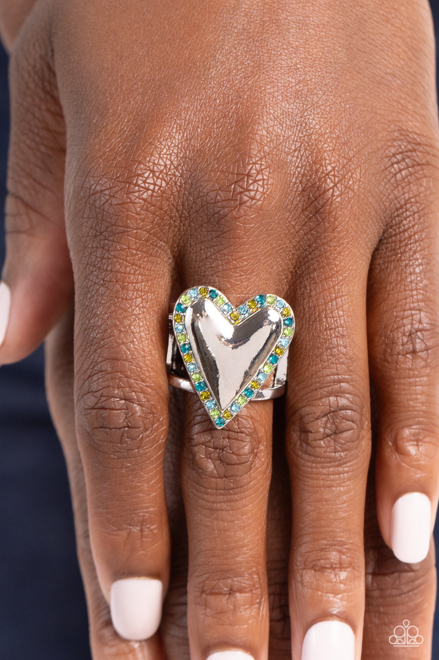 Smitten Shimmer - Green Rhinestone Heart Ring - Paparazzi Accessories