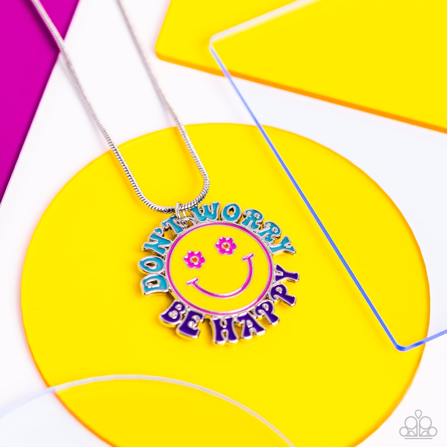 Dont Worry, Stay Happy - Multi - Enamel Smiley Face Necklace - Paparazzi Accessories