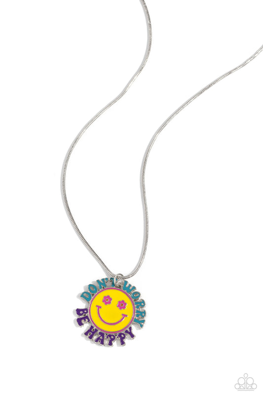 Dont Worry, Stay Happy - Multi - Enamel Smiley Face Necklace - Paparazzi Accessories