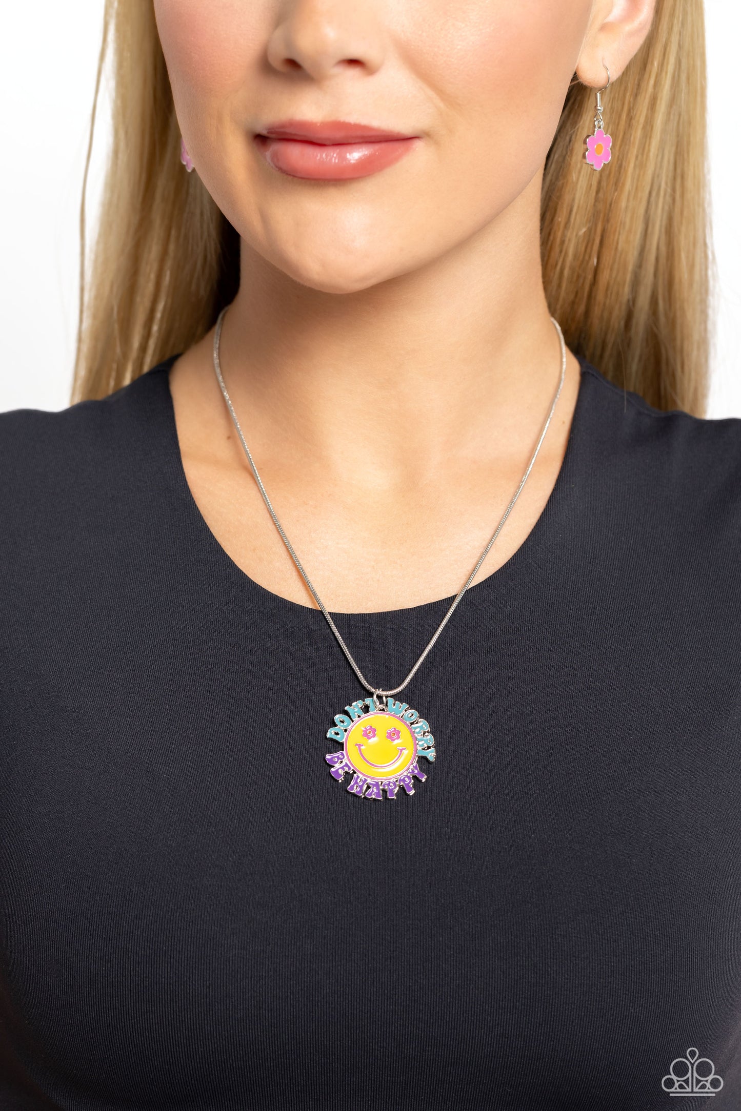 Dont Worry, Stay Happy - Multi - Enamel Smiley Face Necklace - Paparazzi Accessories