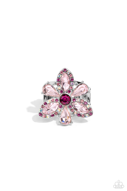 Blazing Blooms - Pink Rhinestone Flower Ring - Paparazzi Accessories