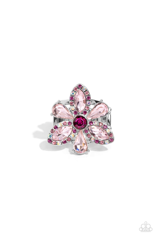 Blazing Blooms - Pink Rhinestone Flower Ring - Paparazzi Accessories
