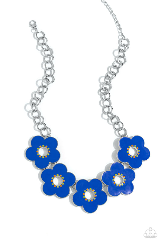 Cartoon Couture - Blue Enamel Flower Necklace - Paparazzi Accessories