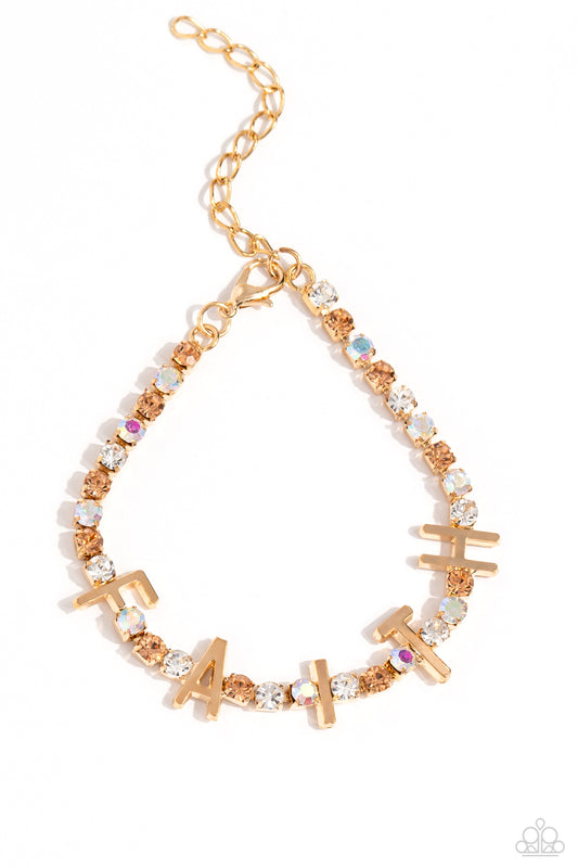In Good Faith - Gold Clasp Iridescent Rhinestone Bracelet - Paparazzi Accessories
