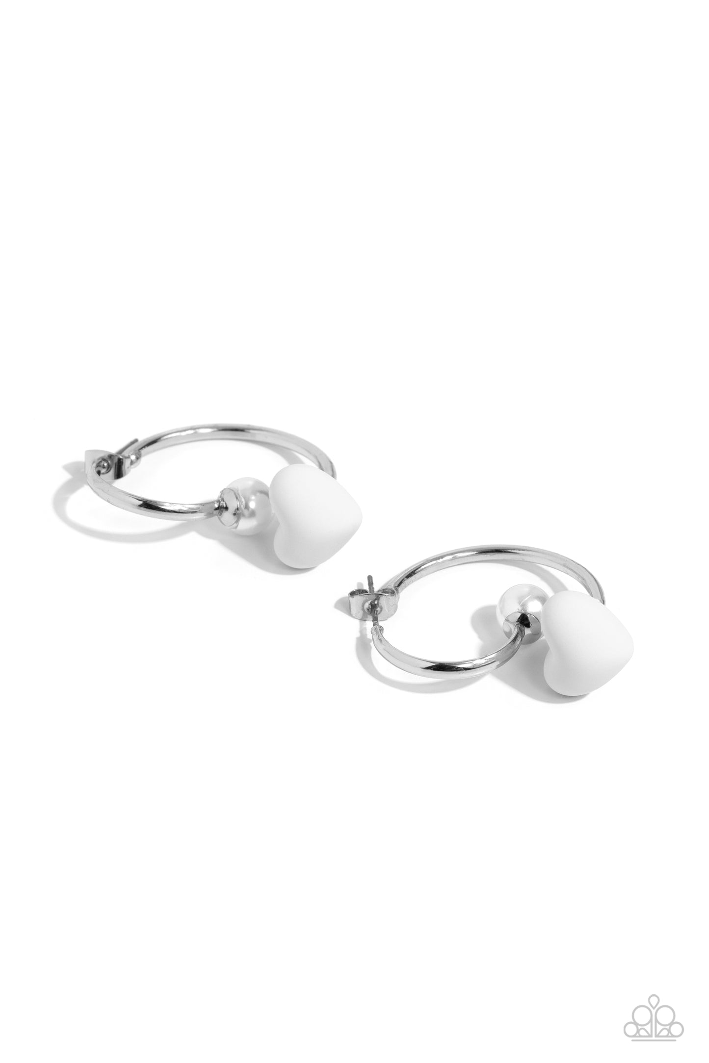 Romantic Representative - White Heart Double Sided Post Earrings - Paparazzi Accessories