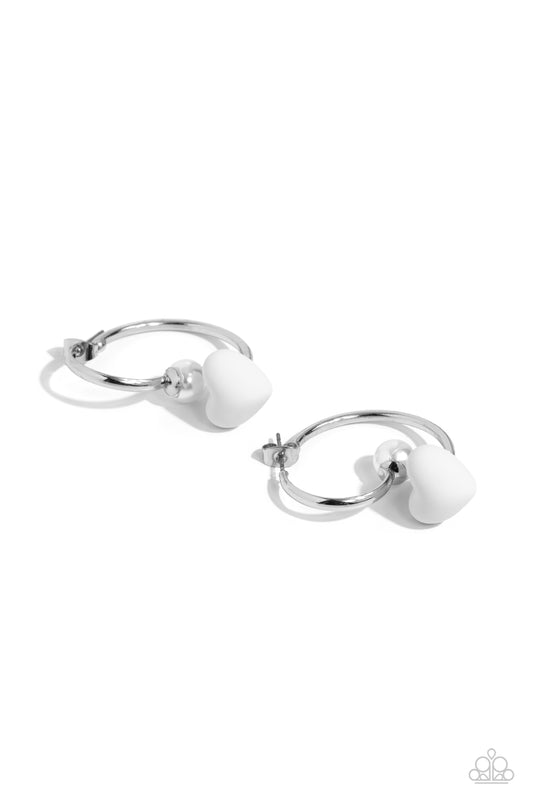 Romantic Representative - White Heart Double Sided Post Earrings - Paparazzi Accessories