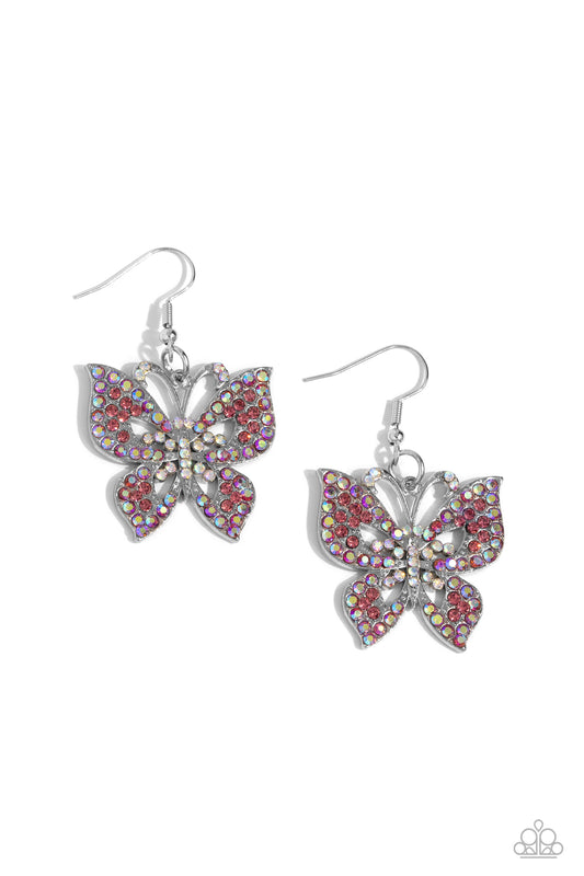 Bejeweled Breeze - Pink Iridescent Butterfly Fishhook Earrings - Paparazzi Accessories