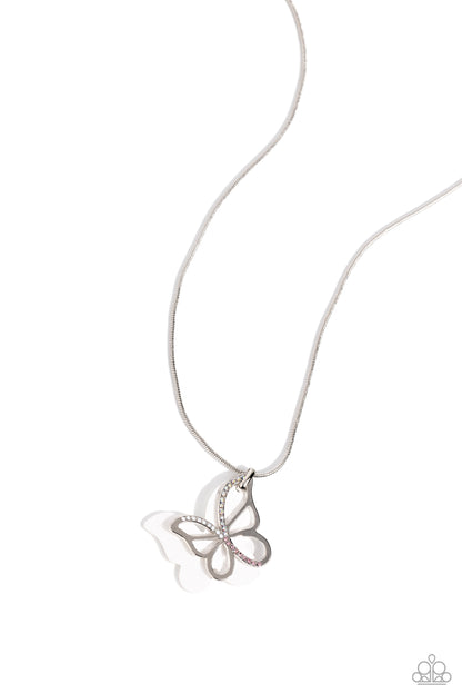 Detailed Dance - White Butterfly Necklace - Paparazzi Accessories