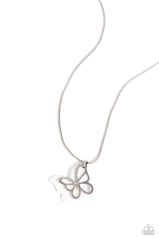 Detailed Dance - White Butterfly Necklace - Paparazzi Accessories