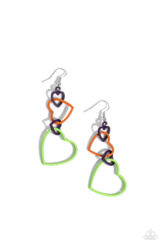 Cascading Crush - Multi - Heart Link Fishhook Earrings - Paparazzi Accessories