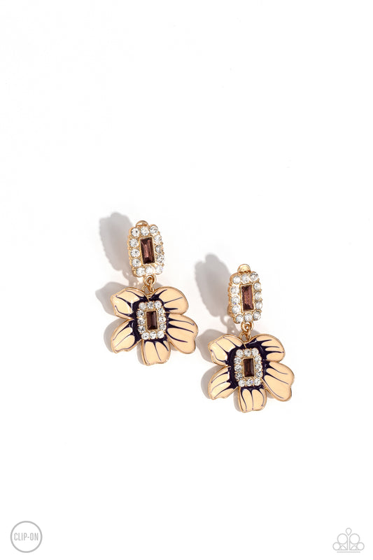 Colorful Clippings - Gold Clip-on Earrings - Paparazzi Accessories