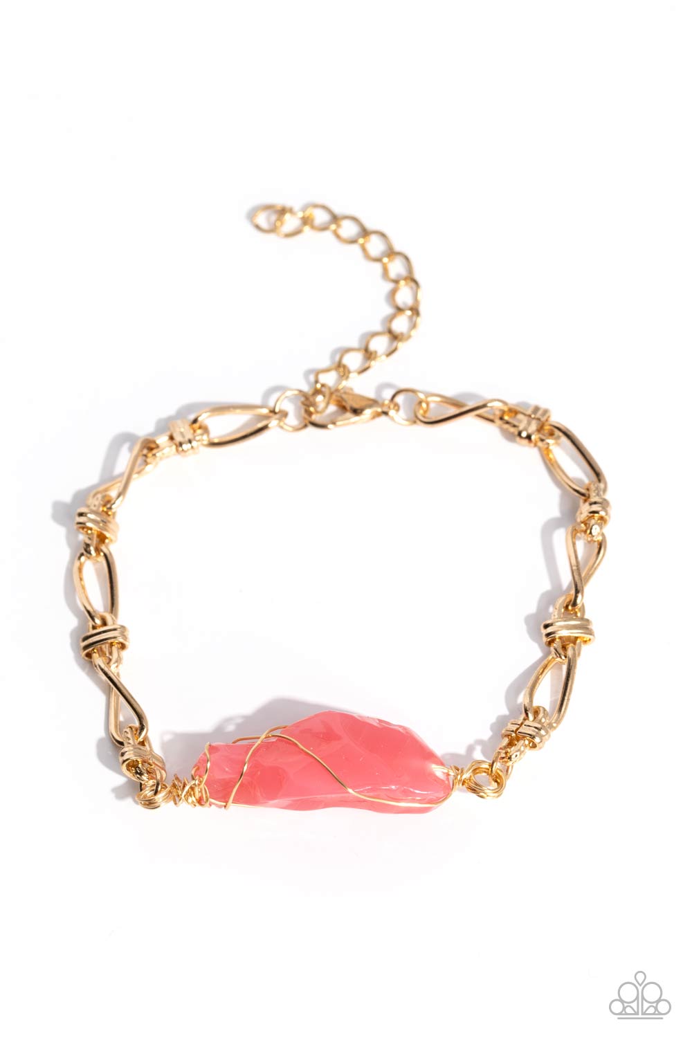 Whimsically Wrapped - Pink Wire Wrapped Stone Gold Bracelet - Paparazzi Accessories