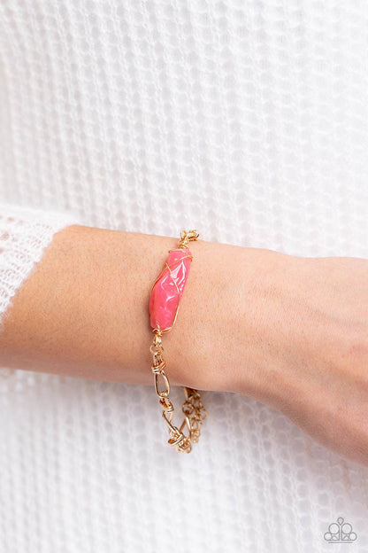 Whimsically Wrapped - Pink Wire Wrapped Stone Gold Bracelet - Paparazzi Accessories