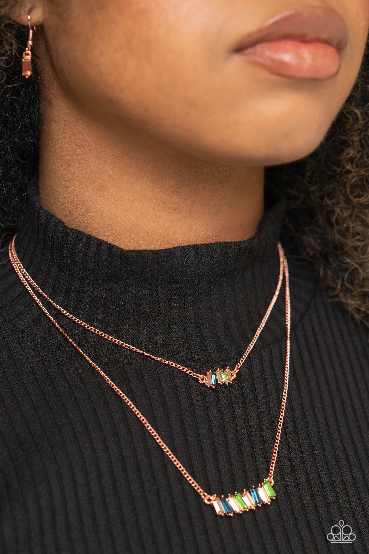 Easygoing Emeralds - Copper - Blue and Green Gemstone Necklace - Paparazzi Accessories