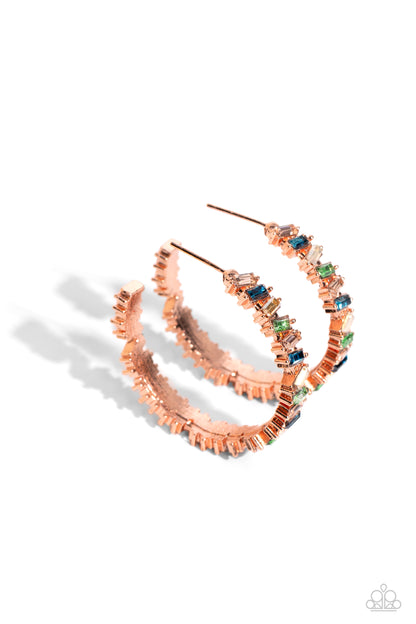 Effortless Emeralds - Copper - Blue and Green Gemstone Hoop Earrings - Paparazzi Accessories