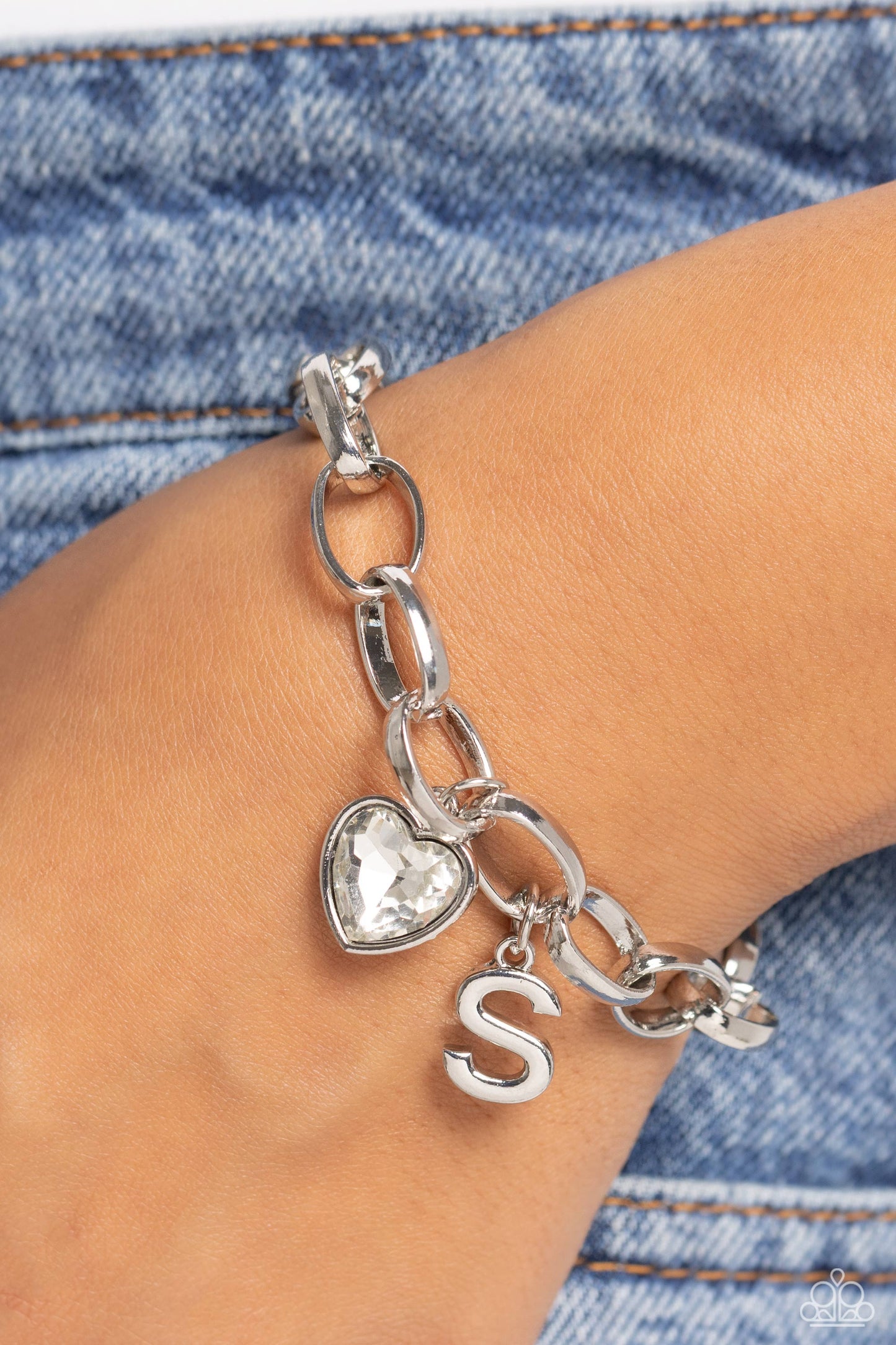 Guess Now Its INITIAL - White - S - Letter and Heart Charm Clasp Closure Bracelet - Paparazzi Accessories