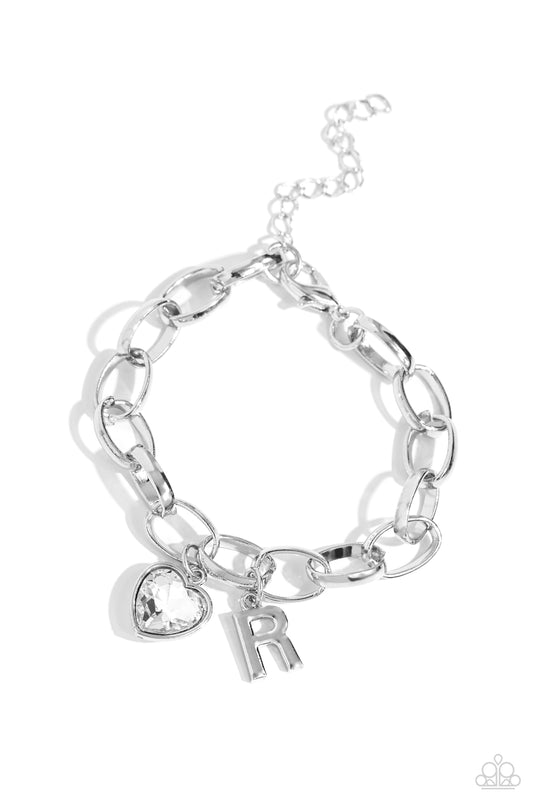 Guess Now Its INITIAL - White - R - Letter and Heart Charm Clasp Closure Bracelet - Paparazzi Accessories