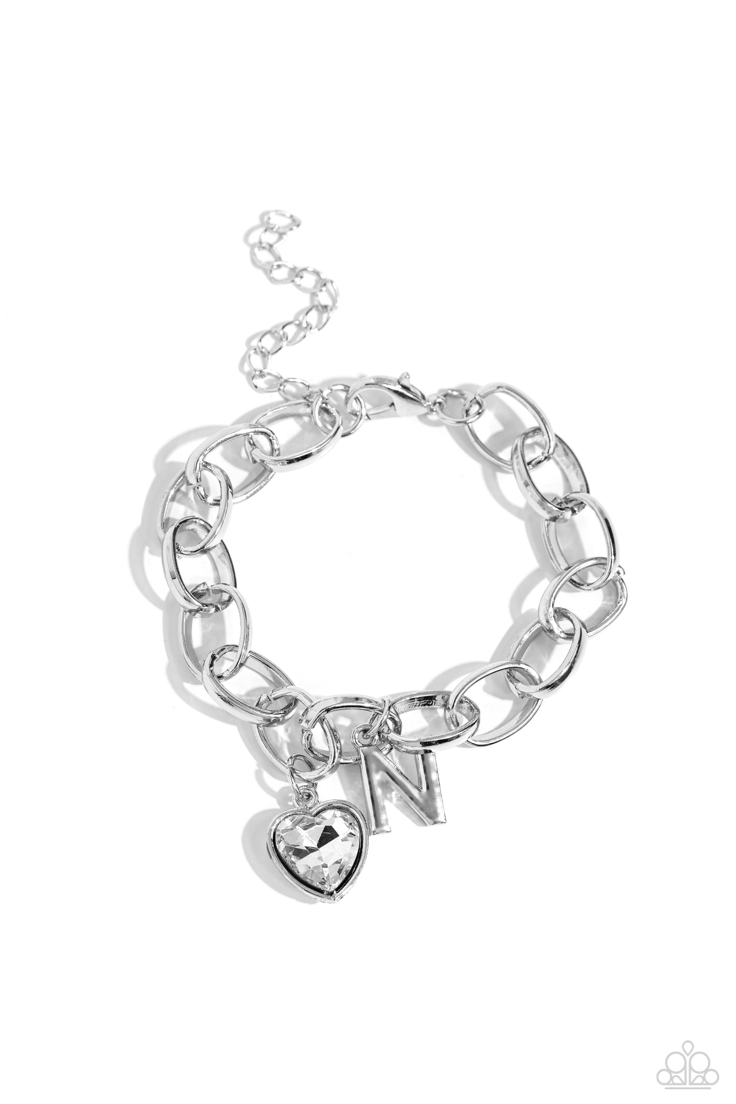Guess Now Its INITIAL - White - N - Letter and Heart Charm Clasp Closure Bracelet - Paparazzi Accessories