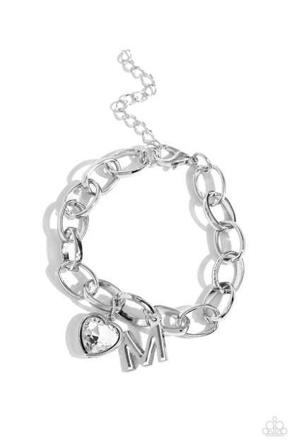 Guess Now Its INITIAL - White - M - Letter and Heart Charm Clasp Closure Bracelet - Paparazzi Accessories