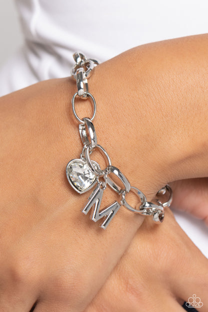 Guess Now Its INITIAL - White - M - Letter and Heart Charm Clasp Closure Bracelet - Paparazzi Accessories