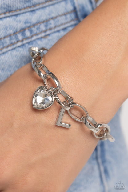 Guess Now Its INITIAL - White - L - Letter and Heart Charm Clasp Closure Bracelet - Paparazzi Accessories