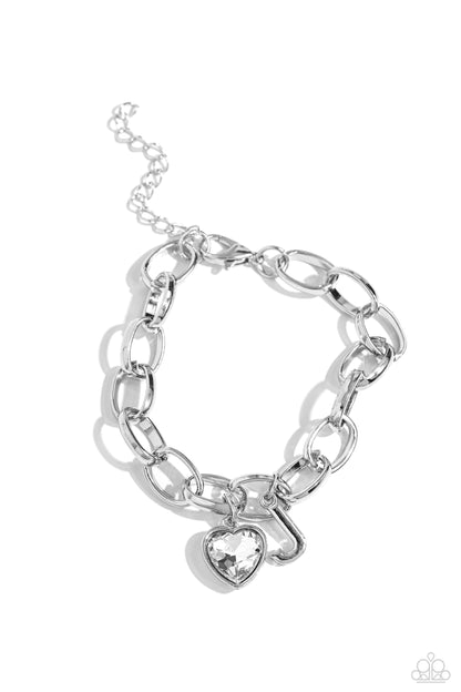 Guess Now Its INITIAL - White - J - Letter and Heart Charm Clasp Closure Bracelet - Paparazzi Accessories