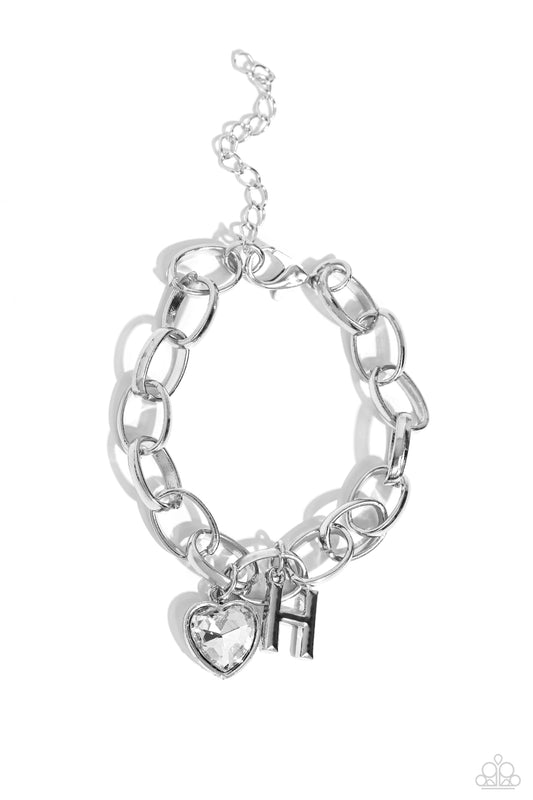 Guess Now Its INITIAL - White - H - Letter and Heart Charm Clasp Closure Bracelet - Paparazzi Accessories