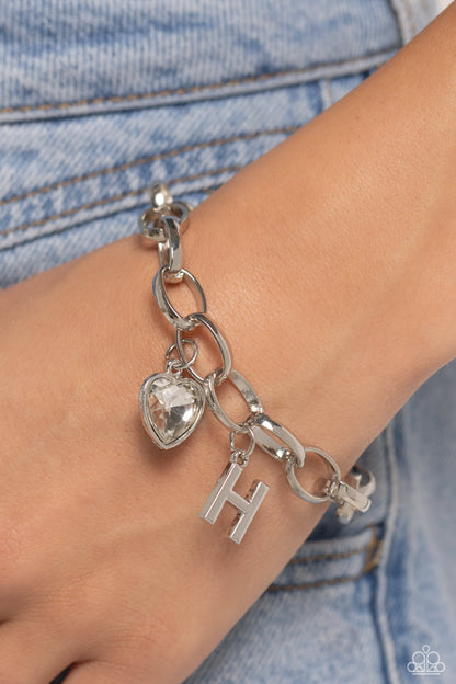 Guess Now Its INITIAL - White - H - Letter and Heart Charm Clasp Closure Bracelet - Paparazzi Accessories
