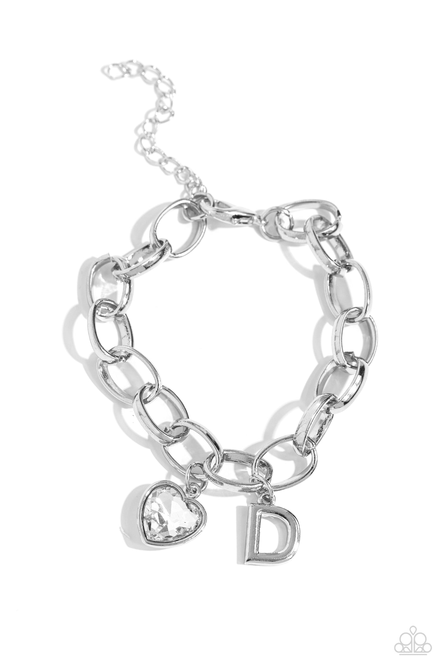 Guess Now Its INITIAL - White - D - Letter and Heart Charm Clasp Closure Bracelet - Paparazzi Accessories