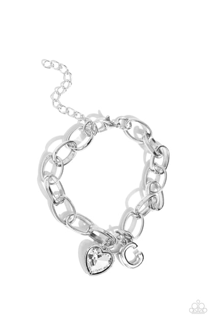 Guess Now Its INITIAL - White - C - Letter and Heart Charm Clasp Closure Bracelet - Paparazzi Accessories