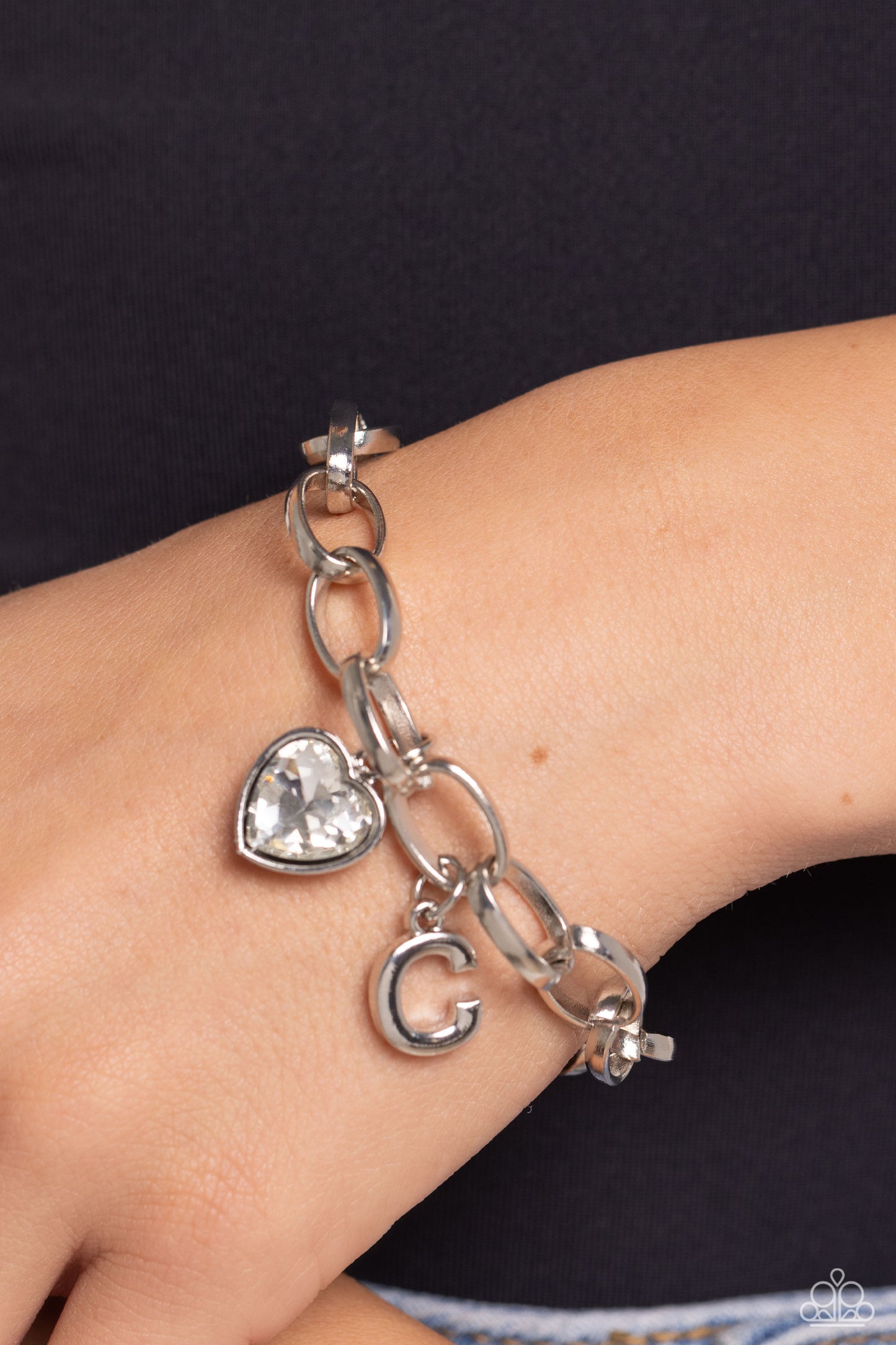 Guess Now Its INITIAL - White - C - Letter and Heart Charm Clasp Closure Bracelet - Paparazzi Accessories
