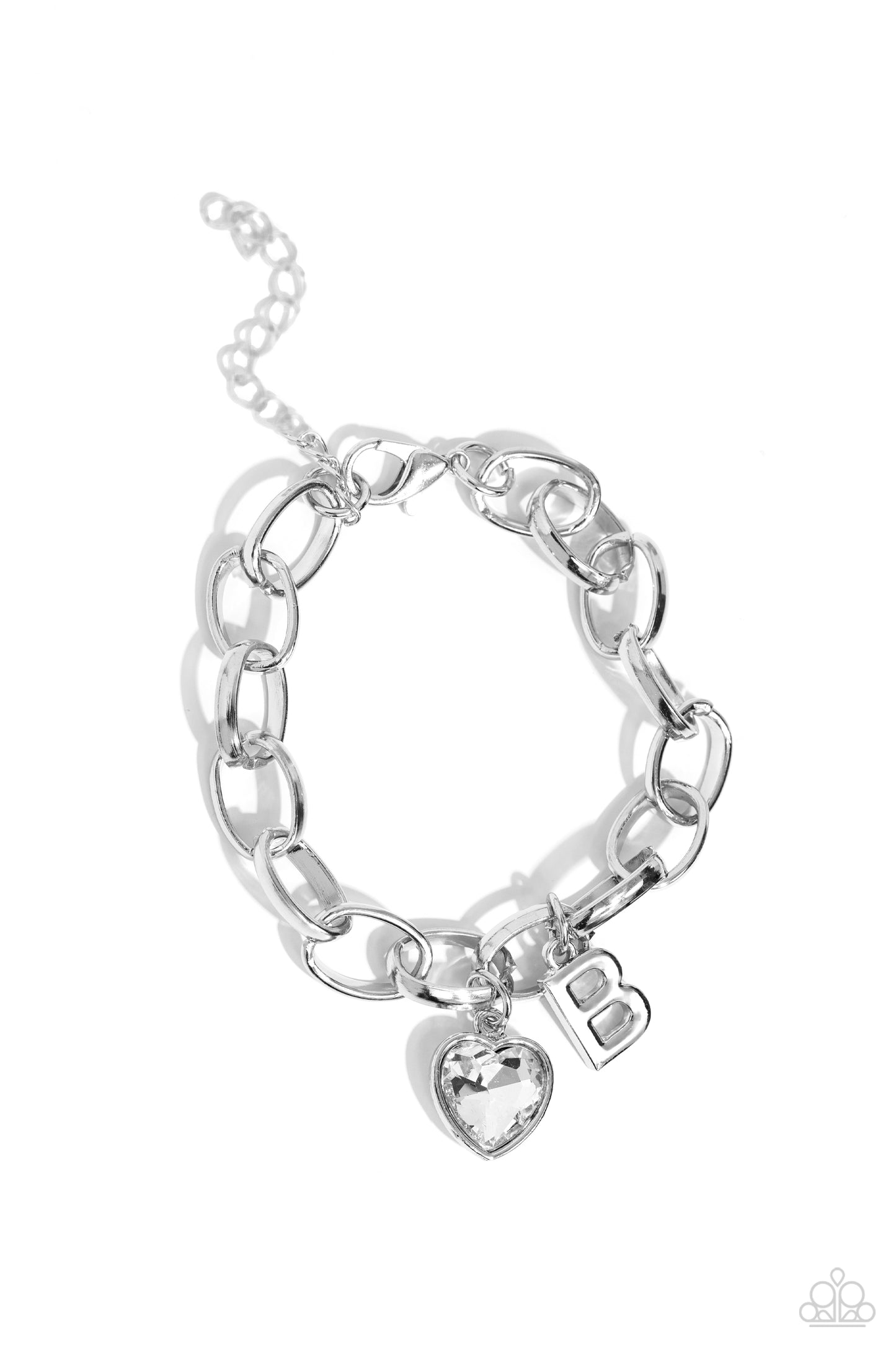 Guess Now Its INITIAL - White - B - Letter and Heart Charm Clasp Closure Bracelet - Paparazzi Accessories