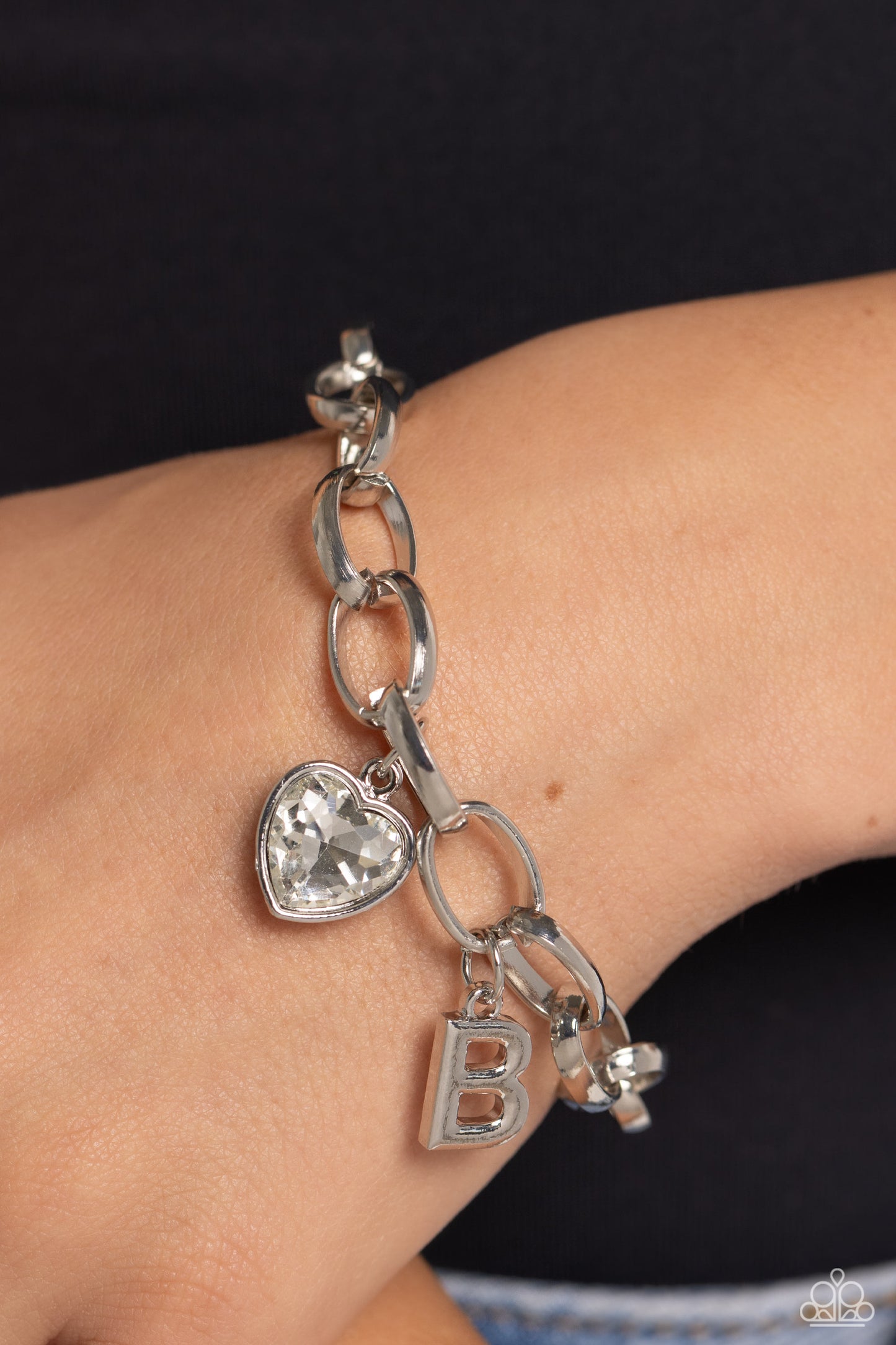 Guess Now Its INITIAL - White - B - Letter and Heart Charm Clasp Closure Bracelet - Paparazzi Accessories