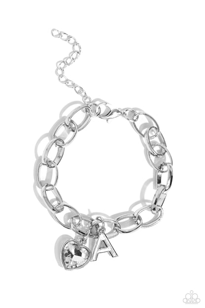 Guess Now Its INITIAL - White - A - Letter and Heart Charm Clasp Closure Bracelet - Paparazzi Accessories