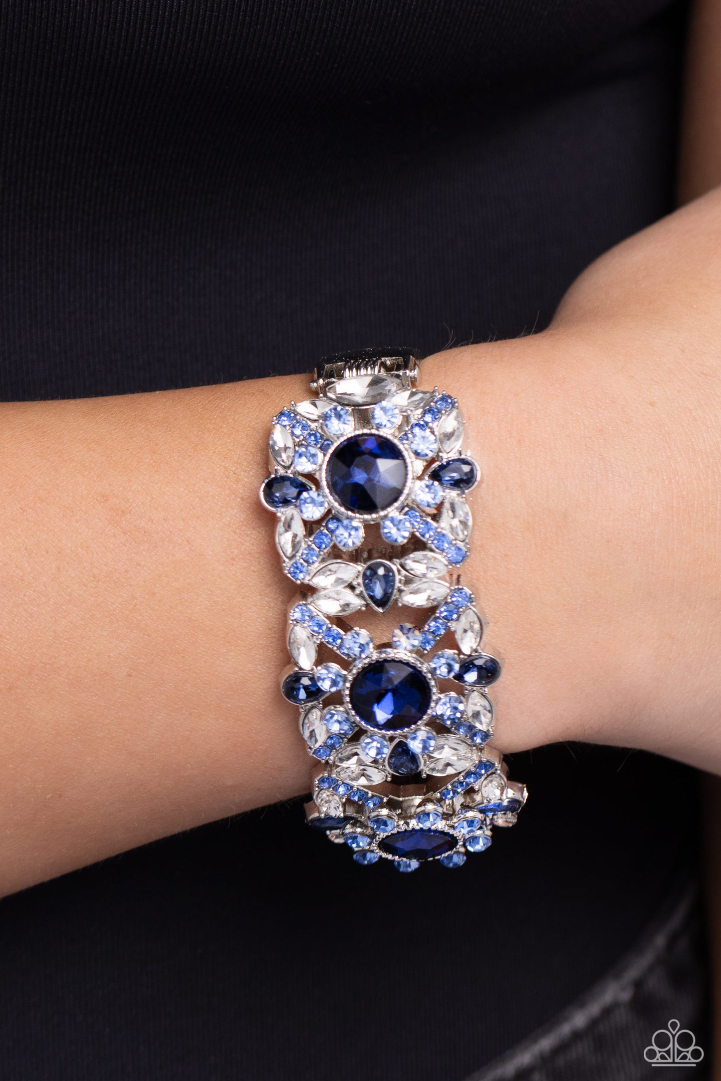 Shimmering Solo - Blue Rhinestone Hinge Bracelet - Paparazzi Accessories