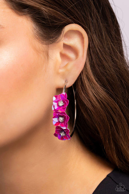Ethereal Embellishment - Pink - Sequin Flower Hoop Earrings - Paparazzi Accessories