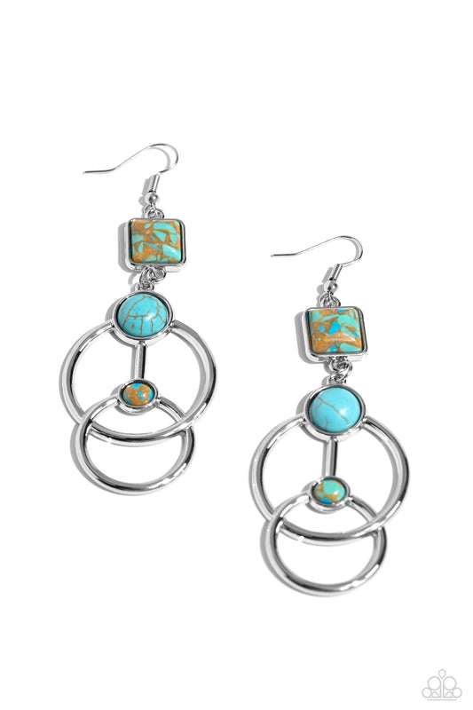 Interlocked Influence - Brown Marbled Blue Stone Earrings - Paparazzi Accessories
