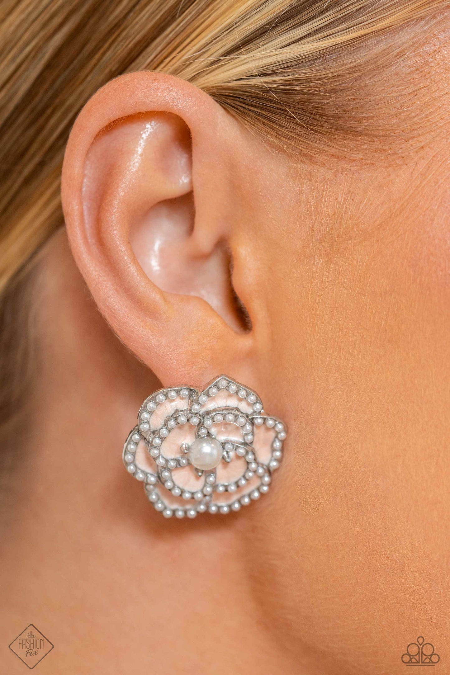 Suave Sensation - White Flower Post Earrings - Paparazzi Accessories