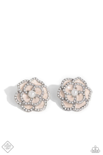 Suave Sensation - White Flower Post Earrings - Paparazzi Accessories