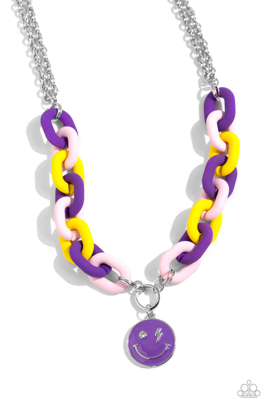 Speed SMILE - Purple Acrylic Chain Link Necklace - Paparazzi Accessories