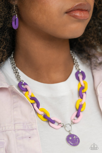 Speed SMILE - Purple Acrylic Chain Link Necklace - Paparazzi Accessories