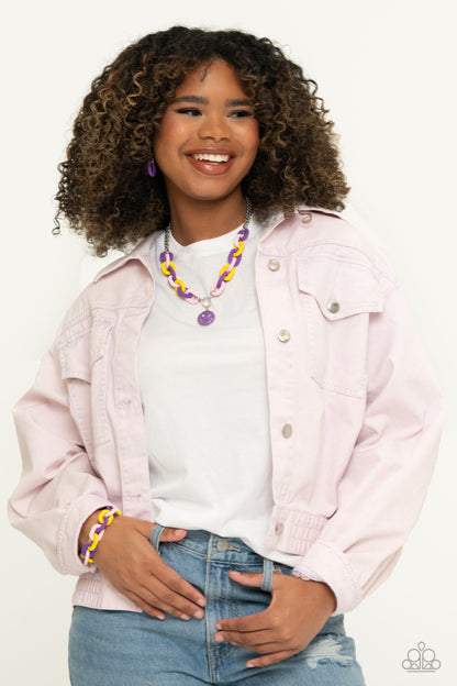 Speed SMILE - Purple Acrylic Chain Link Necklace - Paparazzi Accessories