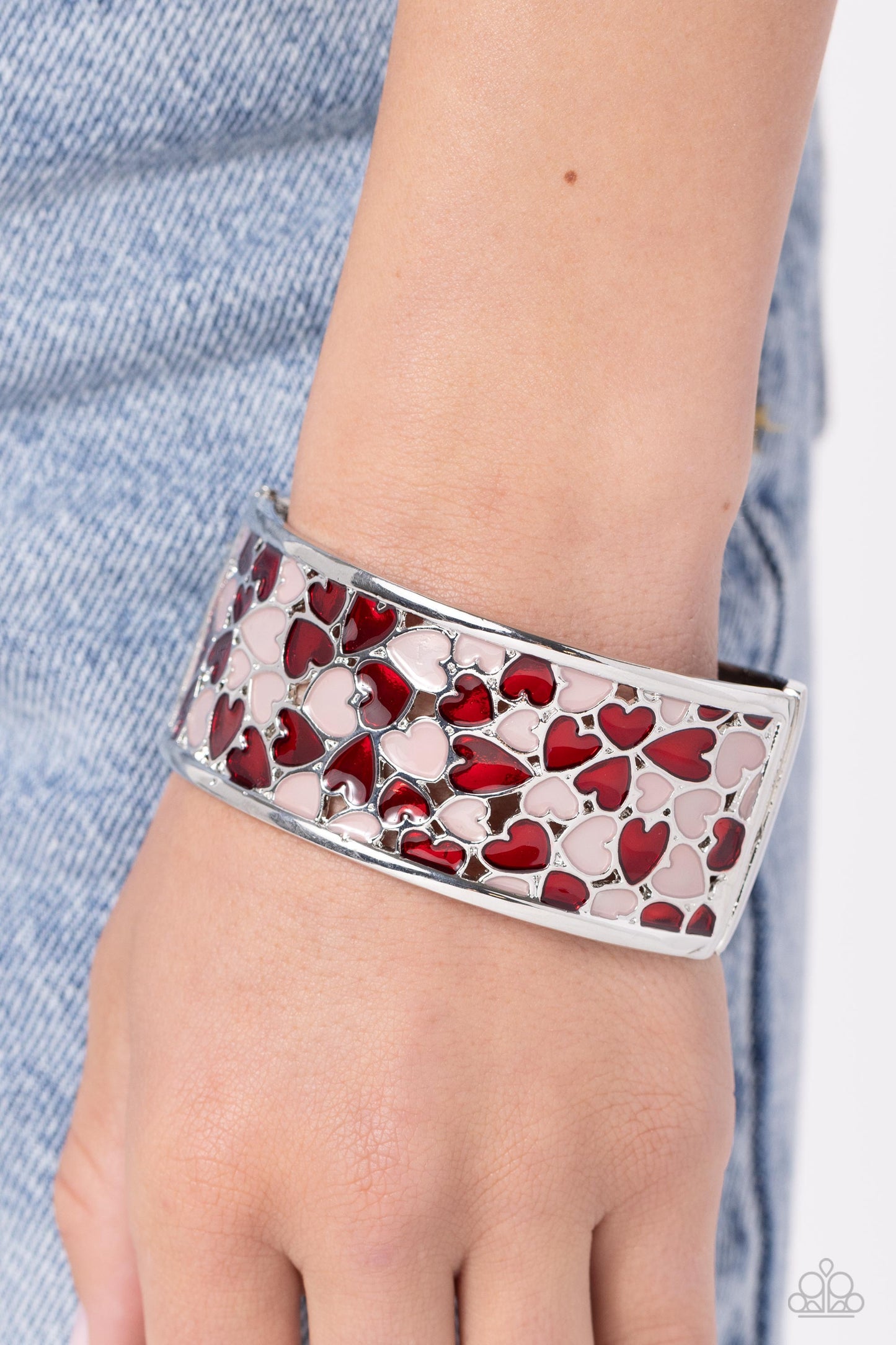 Penchant for Patterns - Red Hearts Hinge Bracelet - Paparazzi Accessories