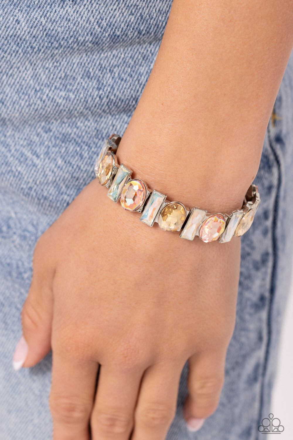 Complimentary Couture - Multi Iridescent Stretchy Bracelet - Paparazzi Accessories