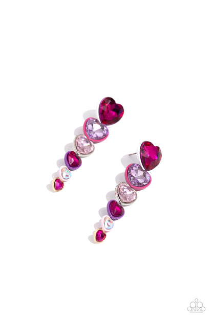 Cascading Casanova - Multi Rhinestone Heart Post Earrings - Paparazzi Accessories