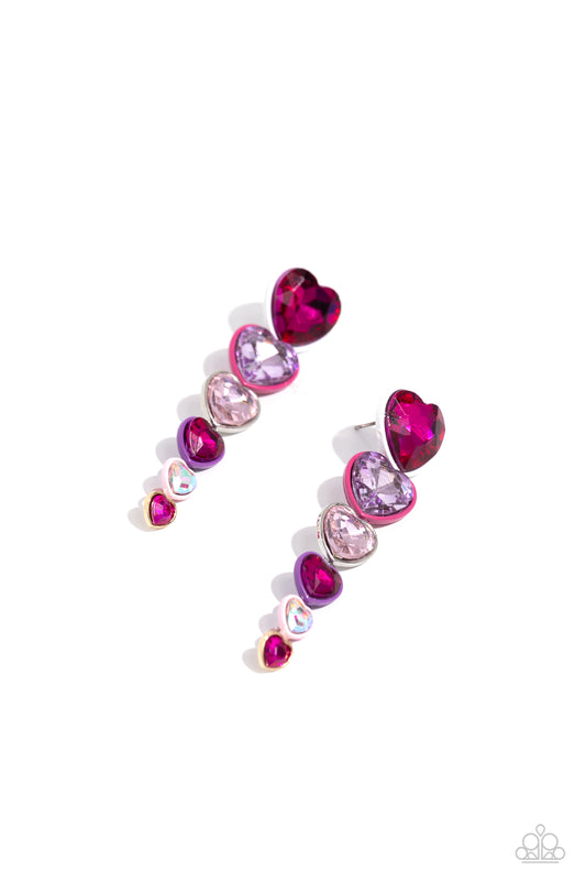 Cascading Casanova - Multi Rhinestone Heart Post Earrings - Paparazzi Accessories