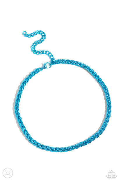 Braided Battalion - Blue Metal Choker Necklace - Paparazzi Accessories