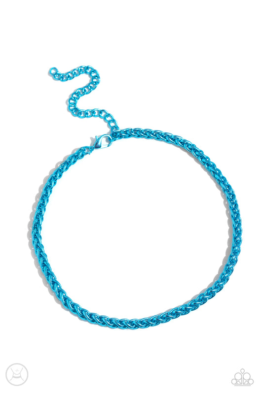Braided Battalion - Blue Metal Choker Necklace - Paparazzi Accessories