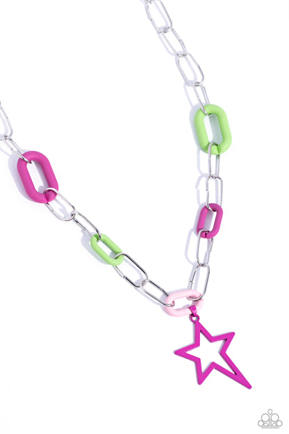 Stargazing Show - Pink Acrylic Link Necklace - Paparazzi Accessories